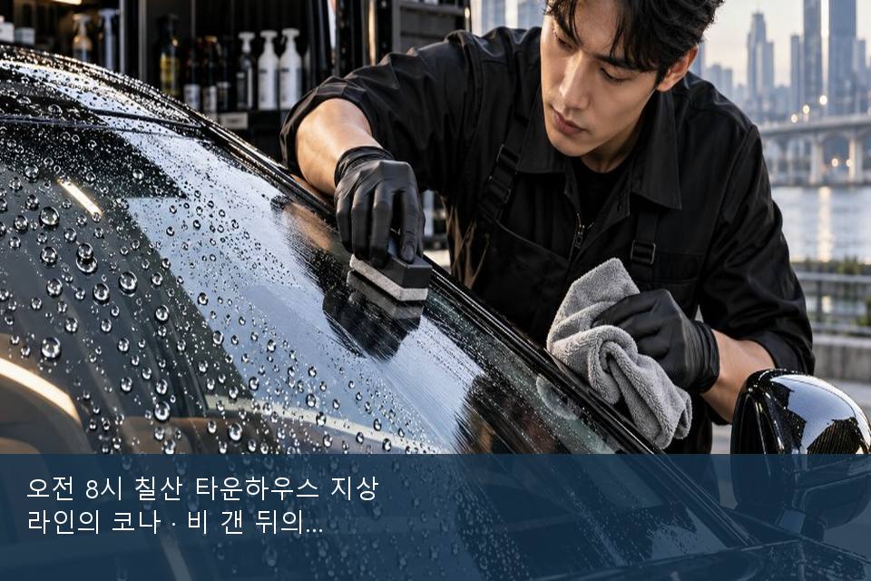 오전 8시 칠산 타운하우스 지상 라인의 코나 · 비 갠 뒤의 작업